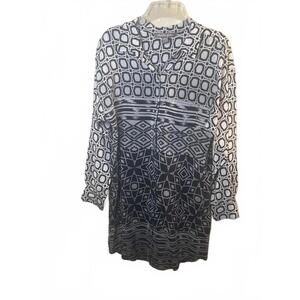 Anthropologie Charlie Jade Black White 100% Silk Tunic Shirt Dress Size Small